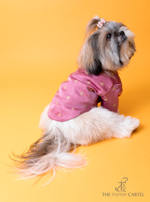 Pink Sequin Embroidered Sherwani For Dogs