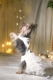 Cross Back White Tulle Ruffled Gown For Dogs