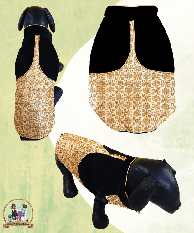Designer Black Beige Festive Dress/Frock For Dogs