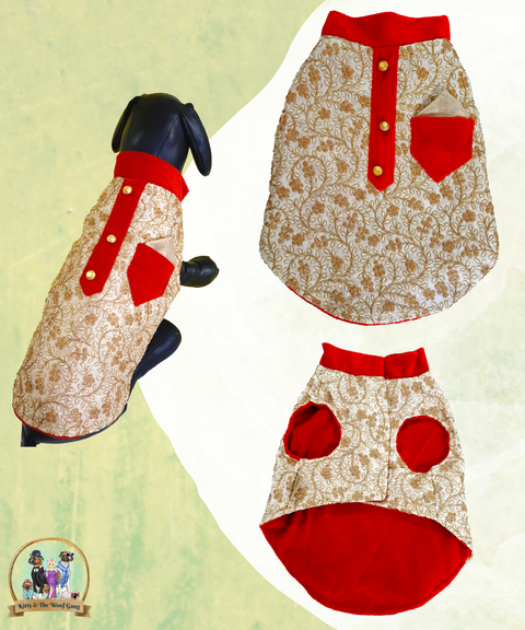 Designer Beige Floral Festive Dress/Frock For Dogs