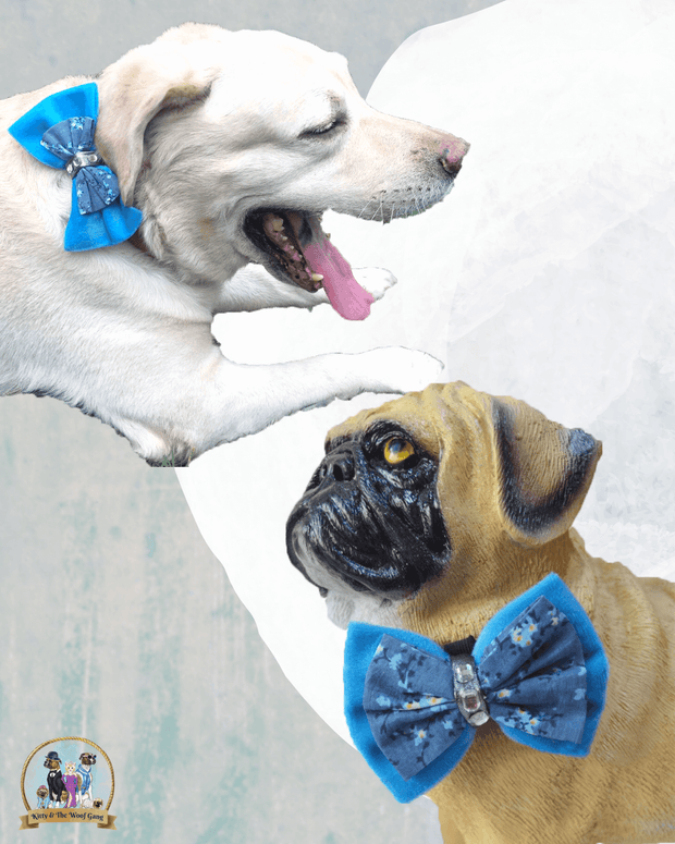 Blue Floral Bow For Dogs
