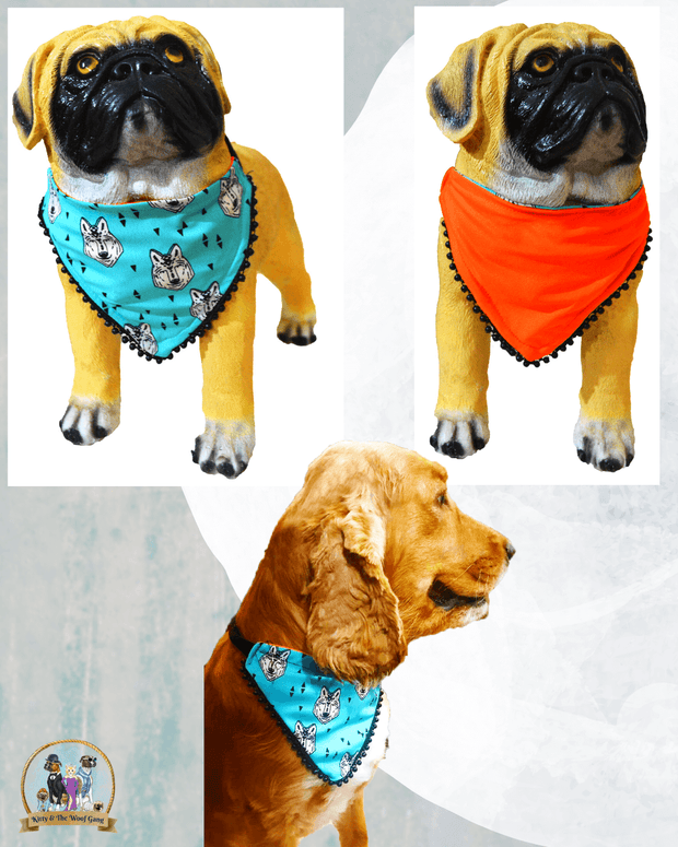 Blue Wolf Printed Dog Bandana With Easy To Use Adjustable Strap