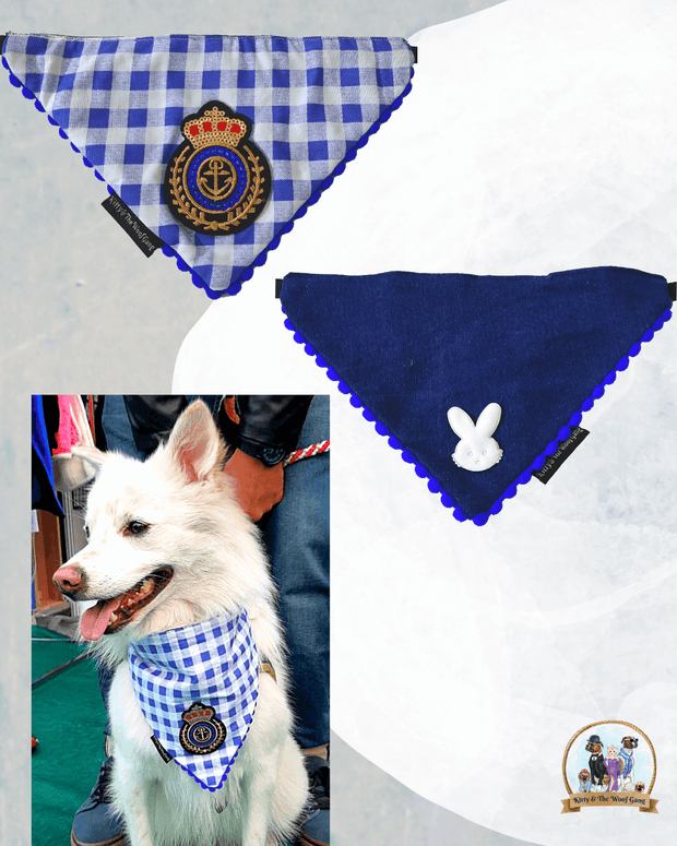 Blue Checked Dog Bandana With Easy To Use Adjustable Strap