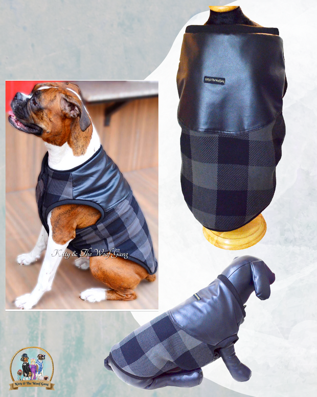 Regular Gray Chequed Winter Wear For Dogs