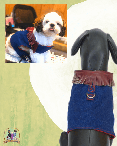 DENIM WITH BROWN DESIGN BODY HARNESS FOR DOGS