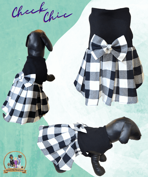 Black and White Checked PartyWear Frock for Dogs