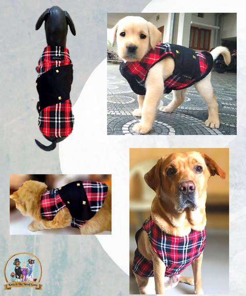 Black And Red Regular Jacket For Dogs