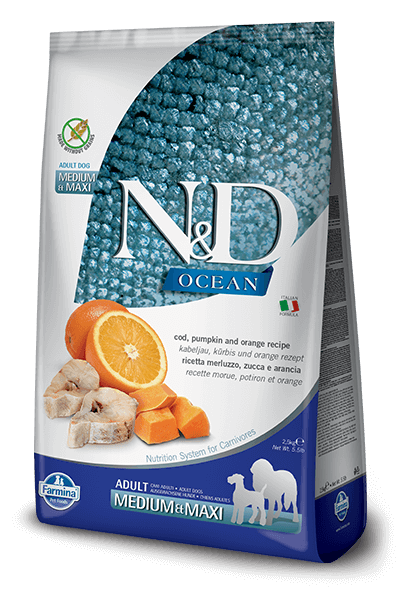 N&D Ocean Grain Free Cod Fish, Pumpkin & Orange Adult Dog Food (Medium & Maxi Breeds)