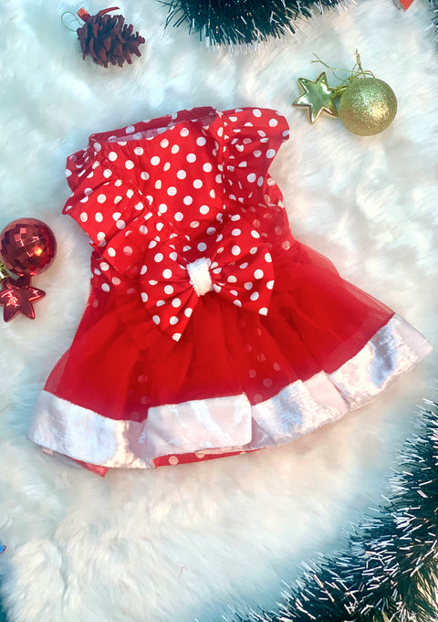 Snowy Angel Polka Dot Ruffled Dress With A Bow For Dogs