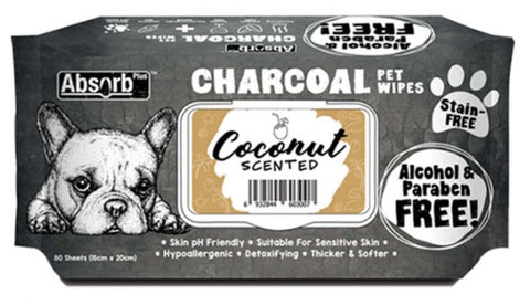 Absorb Plus Charcoal Pet Wipes For Dogs ( 80 Sheet )