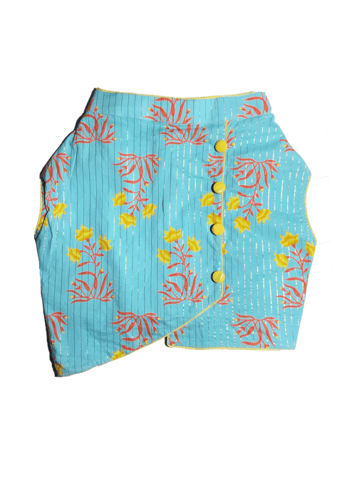 Mint Green Floral Koti With Yellow Kurta For Dogs