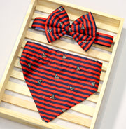 Red And Blue Stripe Bow And Bandana For Dogs